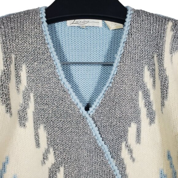 VTG 90s Larisa Knit Sweater V-neck Metallic Ski Snow Icicle Winter Wonderland - Picture 2 of 6
